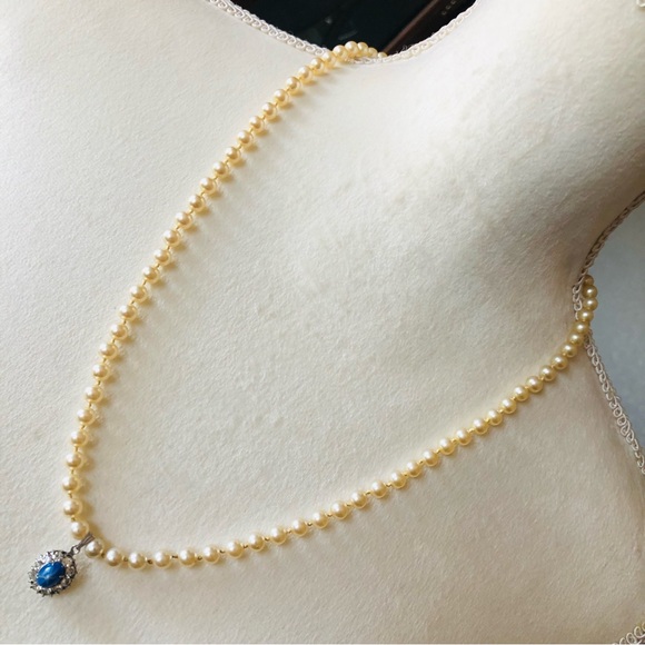 Vintage Jewelry - Vintage Germany hand knotted glass Pearl star sapphire pendant necklace